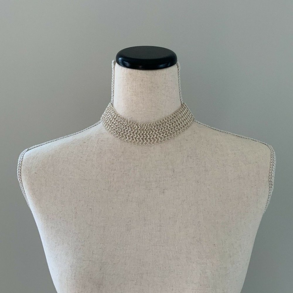 BA Suarti Sterling Silver Chainmaille Chainmail Dog Collar Choker Toggle Necklac